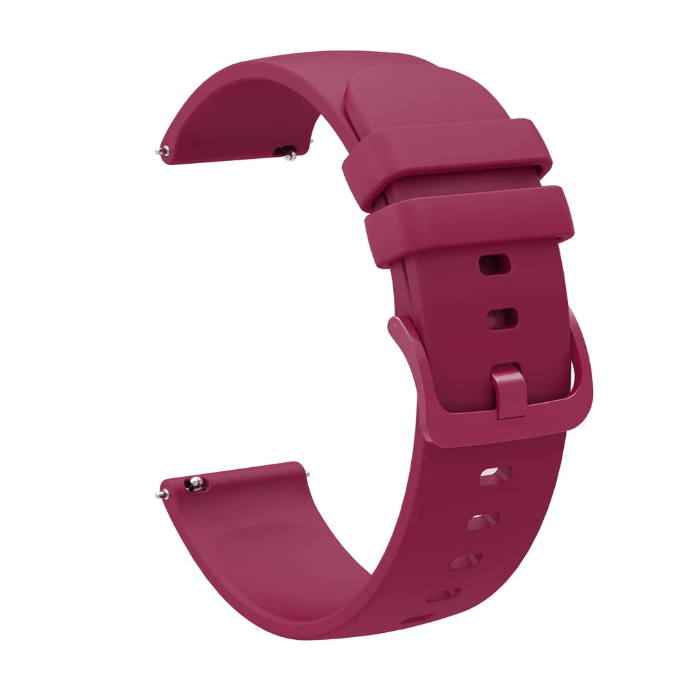 A magenta silicone watch band with a protective case for a Redmi Watch Active 5.