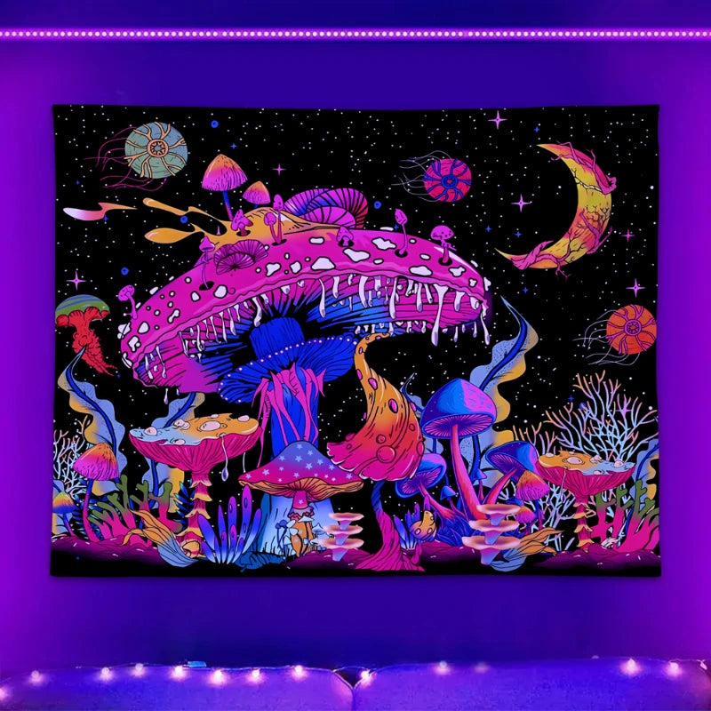 Glow-in-the-Dark Mushroom Forest Tapestry