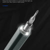 A close-up view of a cordless precision screwdriver with an illuminated tip against a dark background.
