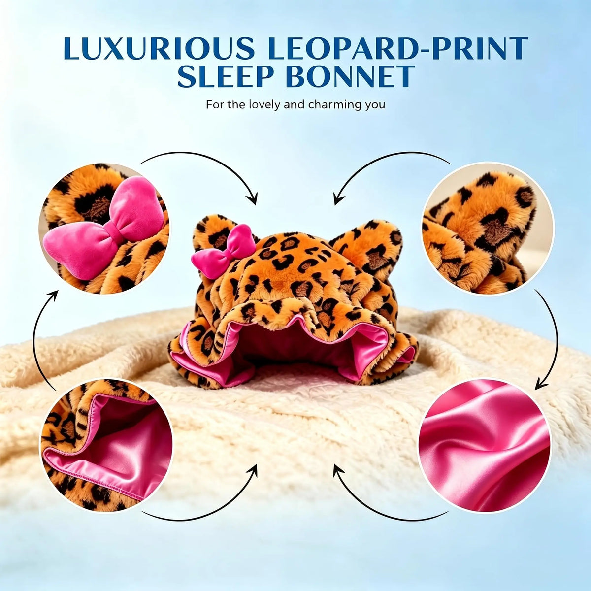 Leopard Print Satin-Lined Sleep Bonnet for Women