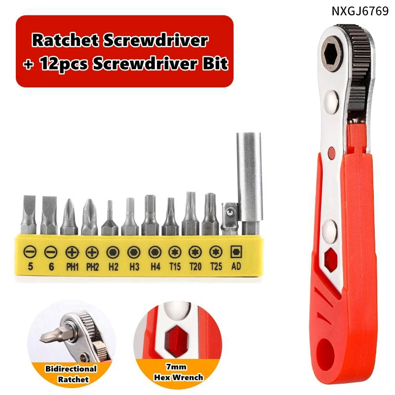 Compact 90-Degree Ratcheting Screwdriver Set with Bit Kit