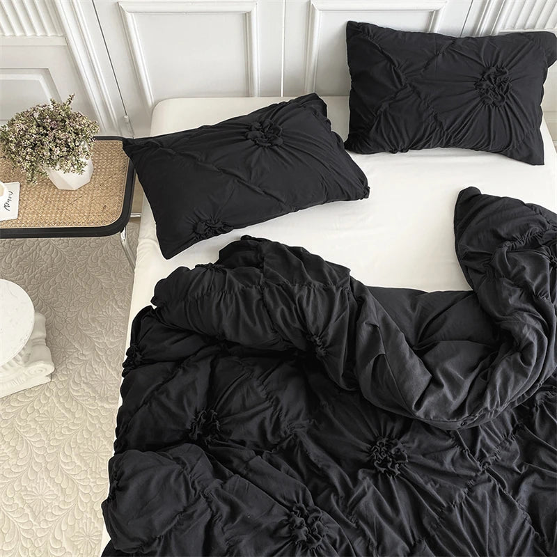 Beige Three-Dimensional Floral Duvet Cover Set