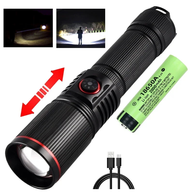 Lampe de Poche LED Zoom 30W Rechargeable par USB