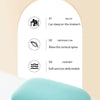 A light blue memory foam travel neck pillow resting on a white surface.