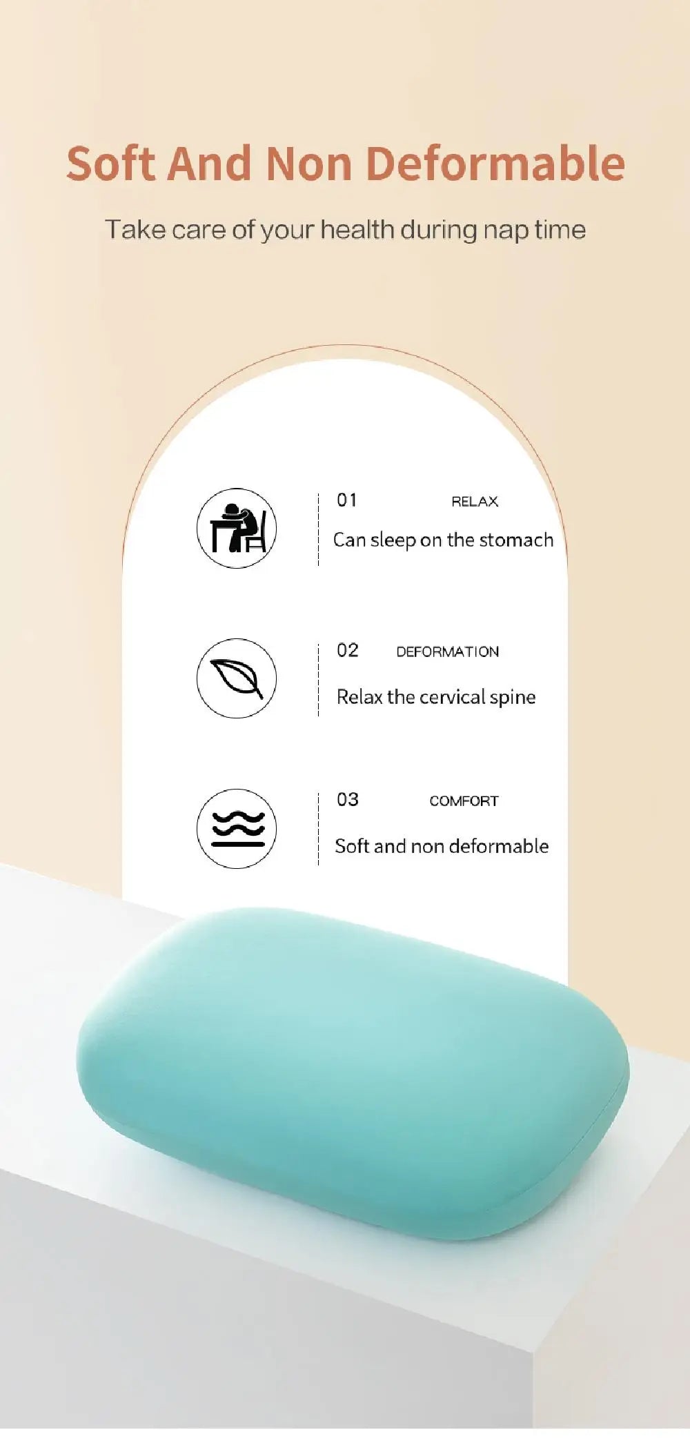 A light blue memory foam travel neck pillow resting on a white surface.