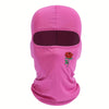 A bright pink floral balaclava face mask for outdoor sports