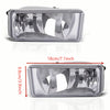 A clear plastic front bumper fog light assembly with a silver housing and mounting bracket.