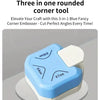 A blue corner embosser tool with various rounded angles like R10mm, R4mm, and R7mm for craft work.