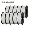 A bundle of ten black and white PLA filament spools for 3D printing.