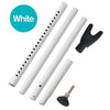 A white heavy-duty adjustable door security bar and a black door security hook.