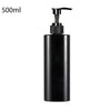 A black 500ml refillable shampoo and lotion dispenser bottle with a pump top.