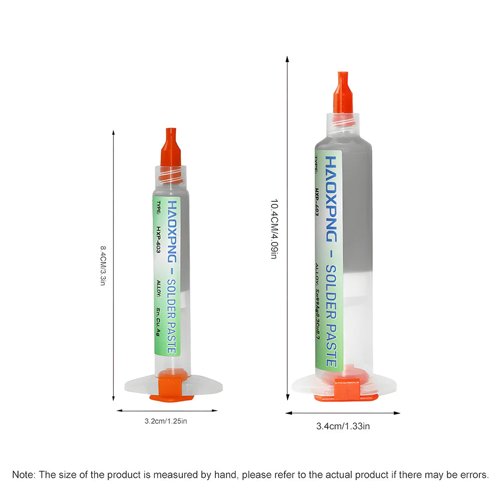 A glass dropper bottle of HAODXPG solder paste for SMD and IC repair with an orange cap.