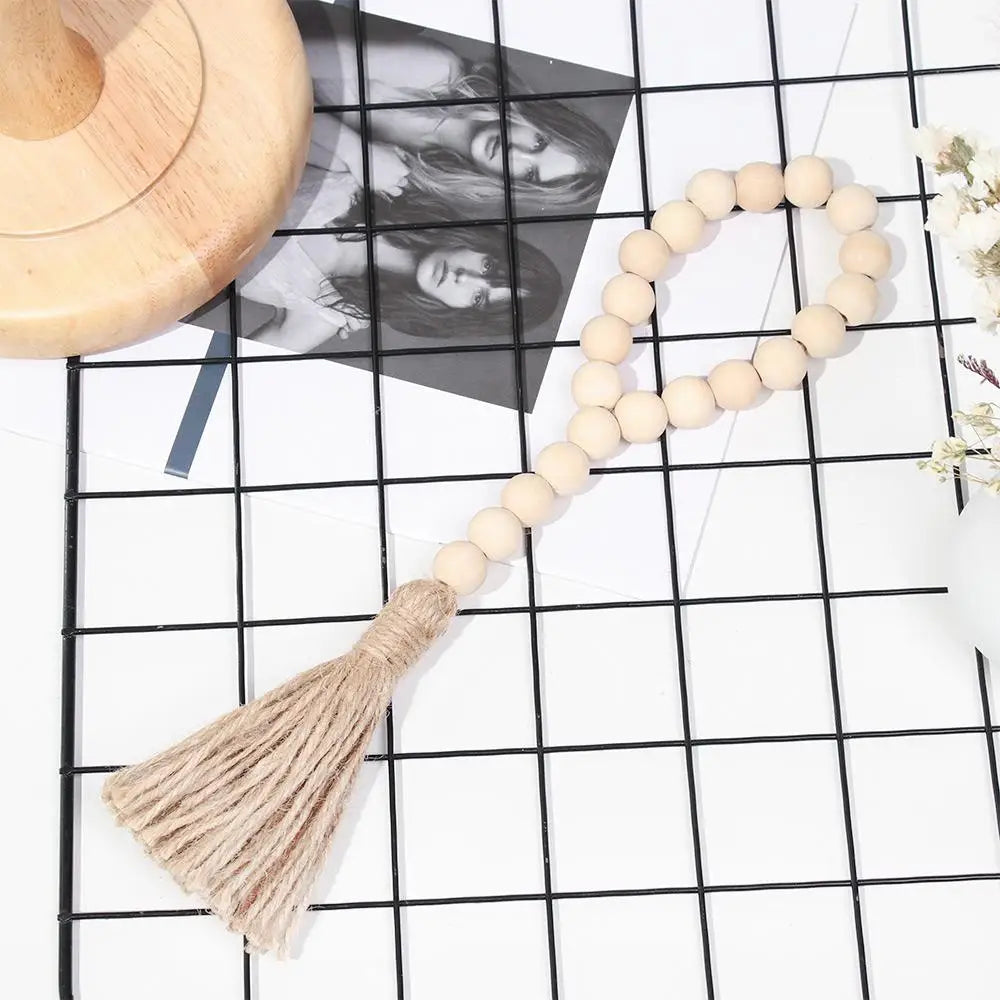 Handcrafted Natural Wood Bead Garland with Tassels for Boho & Farmhouse Decor