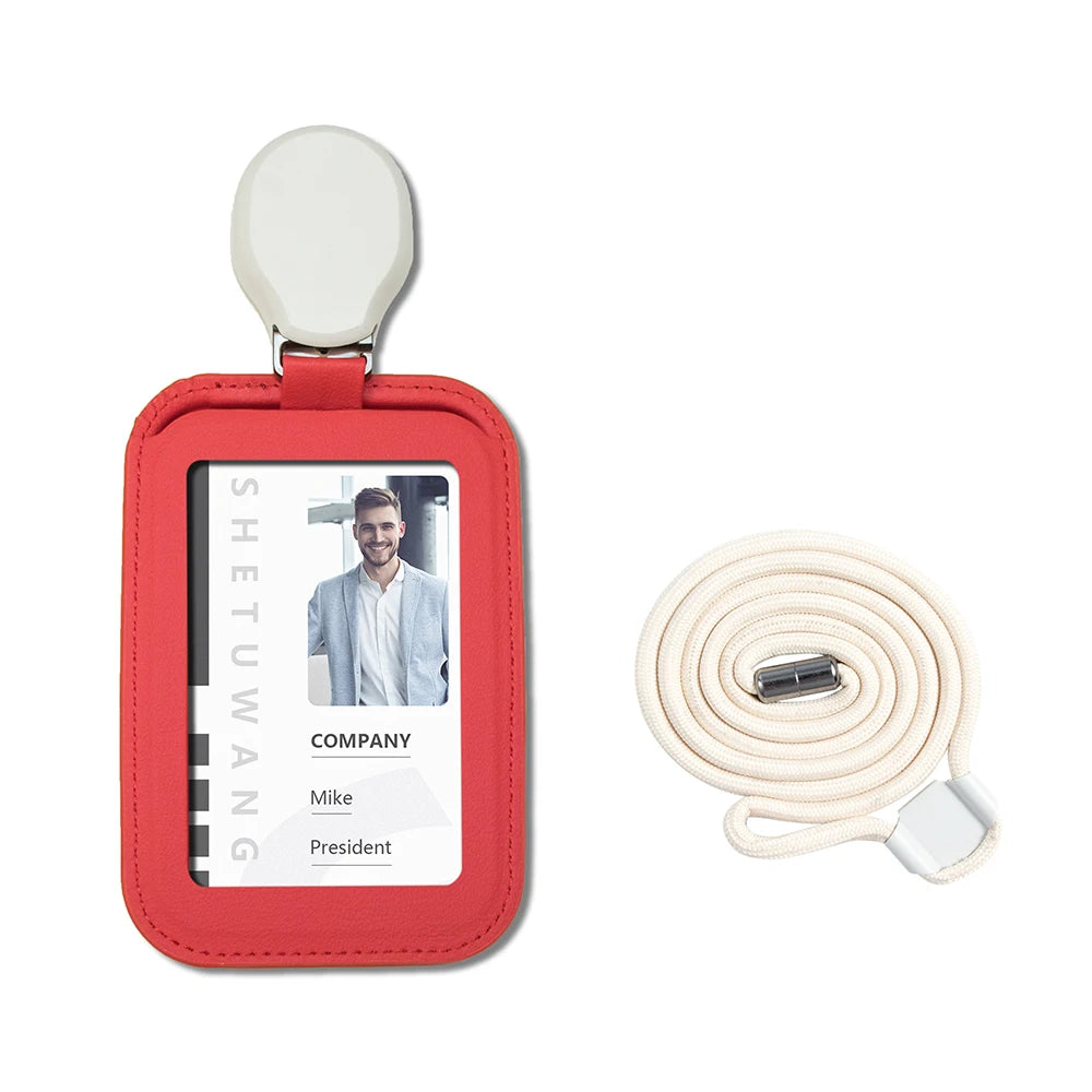 Premium Leather ID Card Holder with Adjustable Lanyard