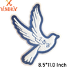 Vintage chenille iron-on patch shaped like a bird with the letters LOB embroidered in blue thread