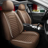 Brown premium PU leather car seat covers installed in a vehicle interior.