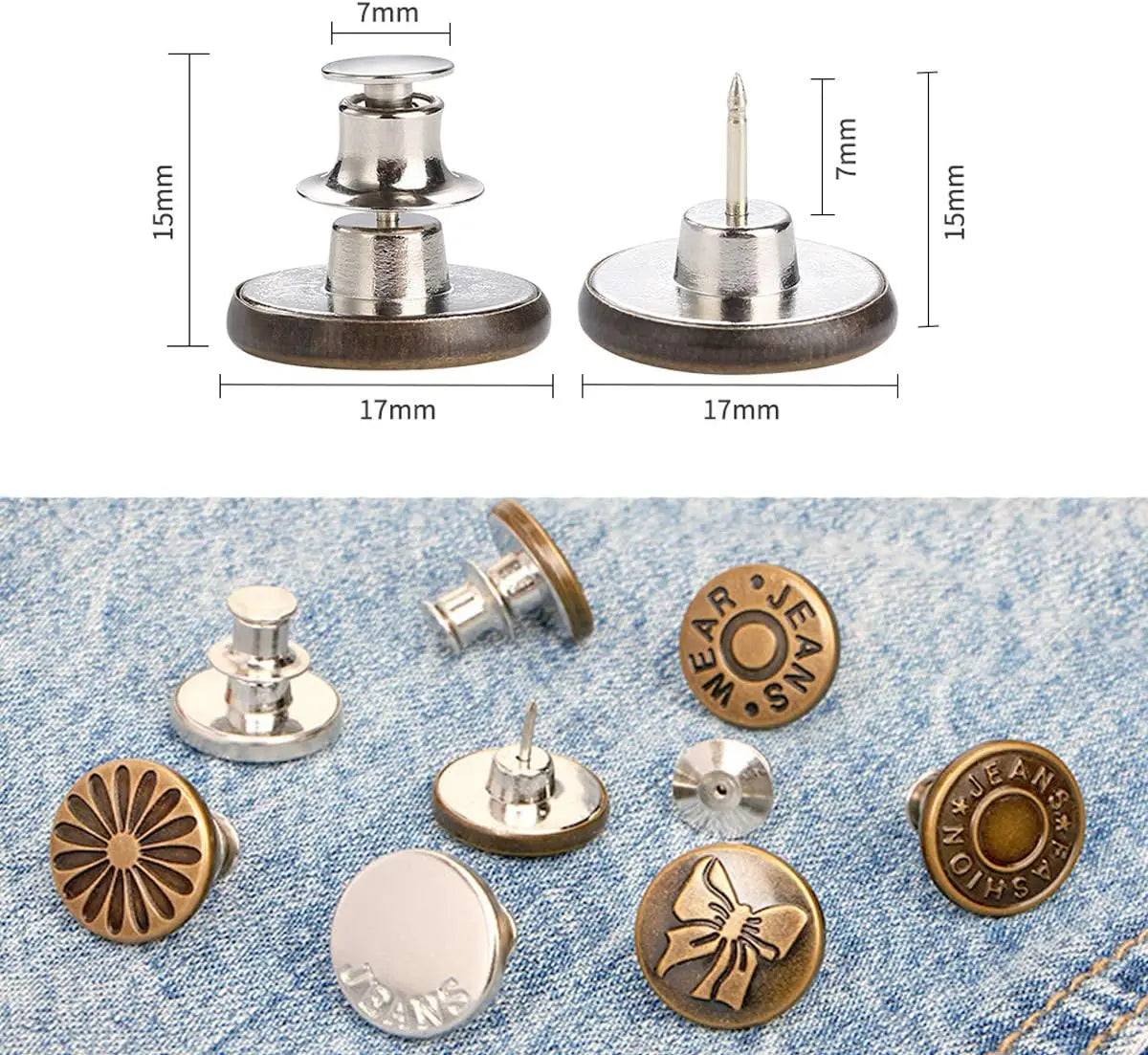 No-Sew Adjustable Jeans Button Pins for Waist Tightening and Decoration
