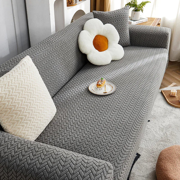 Stretch Plush Sofa Cover with Anti-Slip Grip
