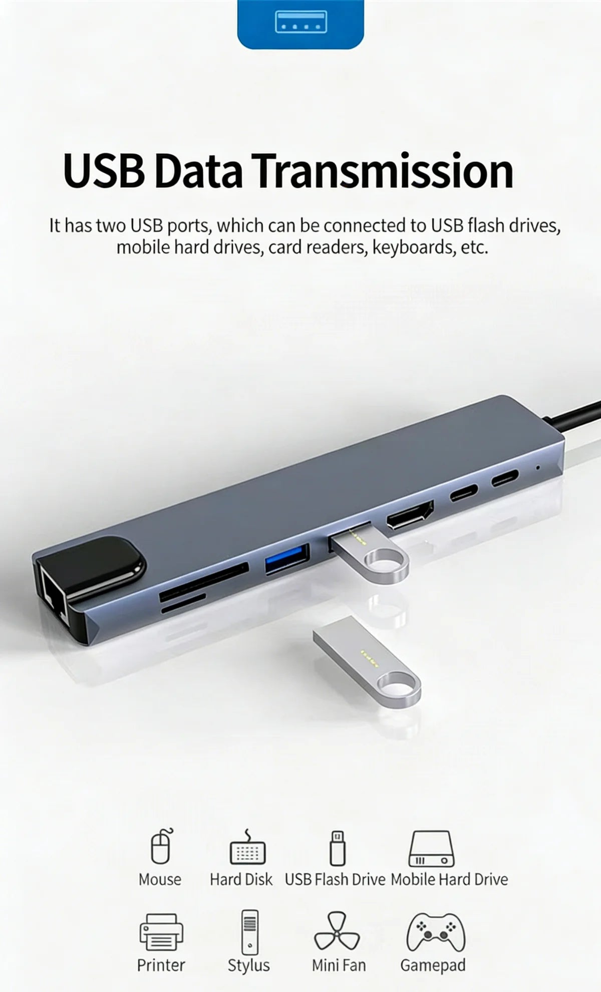 8-in-1 USB-C Hub with 4K HDMI, Gigabit Ethernet, and SD/TF Card Reader