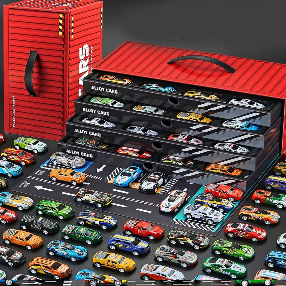48-Piece Die-Cast Racing Car Set with Storage Case