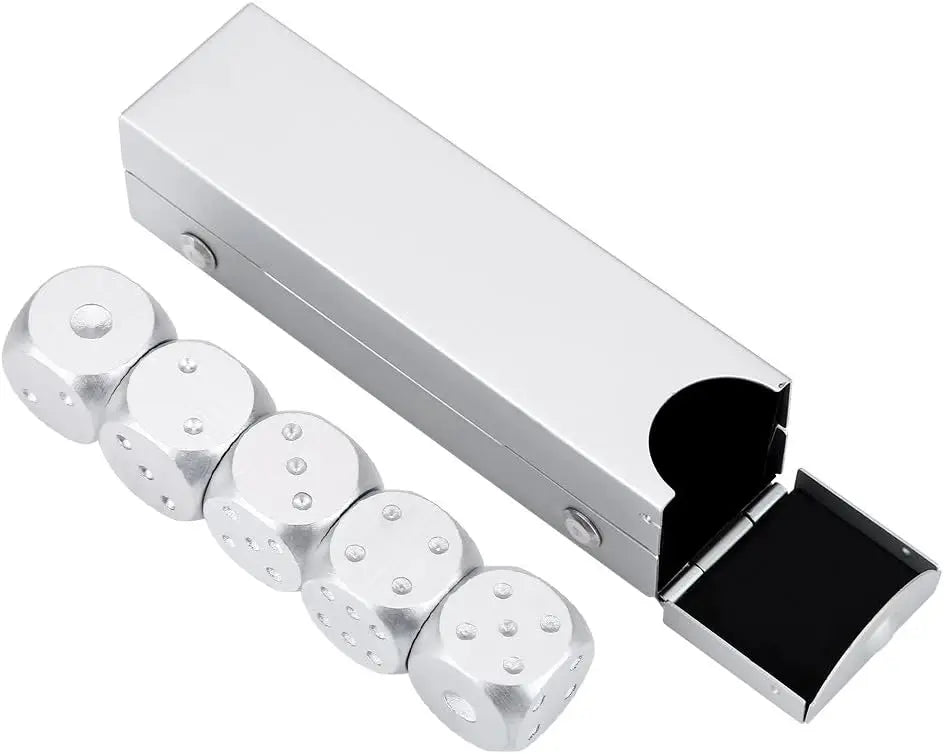 Precision Aluminum Alloy Dice Set – 5 Metal Dice with Storage Box