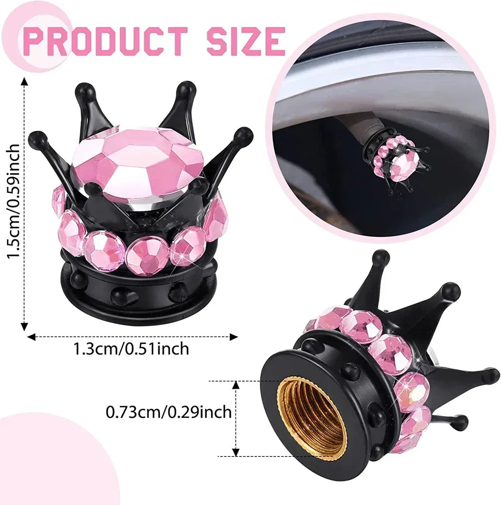 Crystal Crown Tire Valve Caps - Set of 4