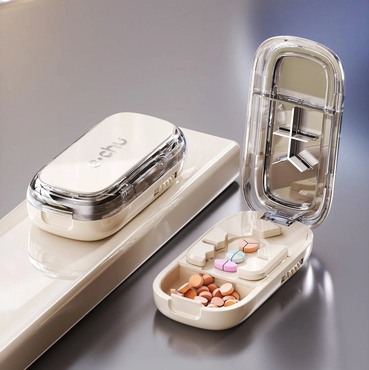 Portable Pill Cutter and Storage Box with Dustproof Lid