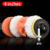A set of four orange and white polishing sponge pads, 4 inches in diameter, with an M10 screw visible.