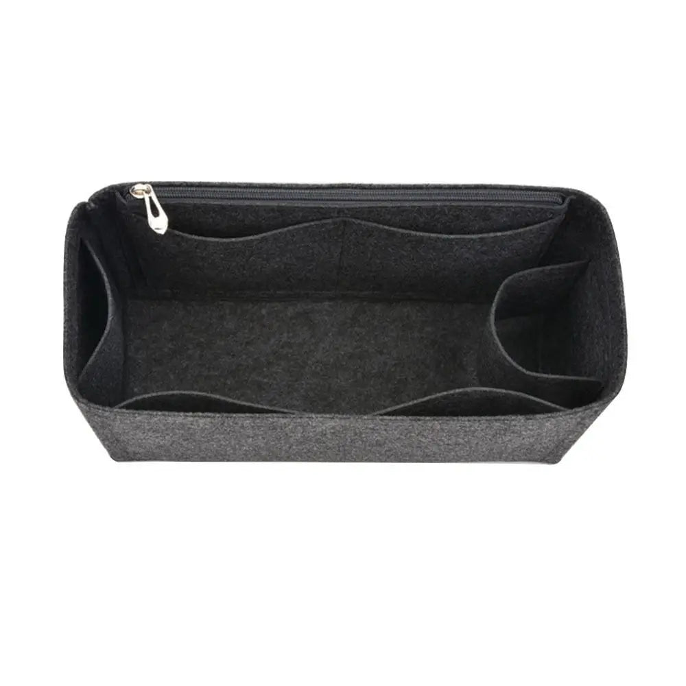 Black felt insert liner designed for handbags.