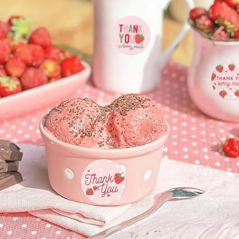 Strawberry Thank You Stickers – 500-Pack for Sealing, Decorating & Gifting