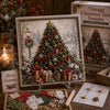 A framed vintage Christmas tree sampler featuring a detailed 3D fabric poke art craft kit with festive greenery and gifts.