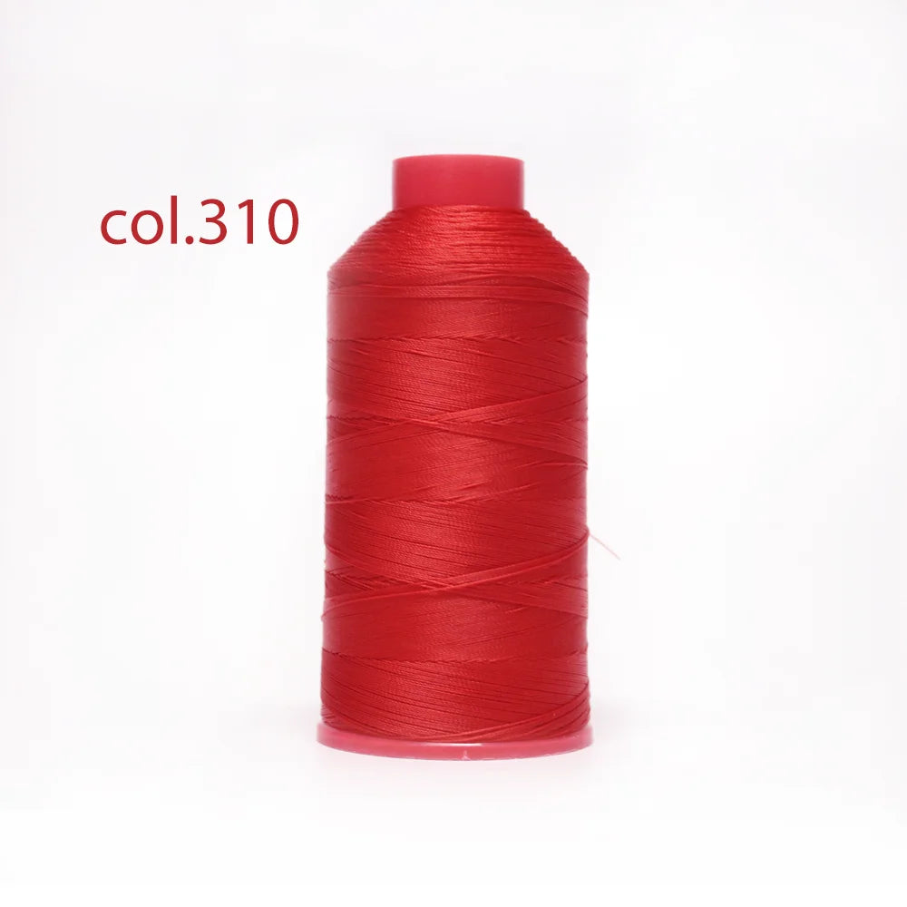 A spool of red col.310 heavy-duty nylon bonded thread.
