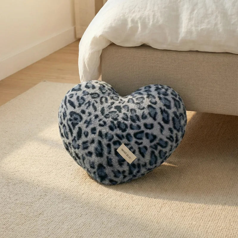 Leopard Print Heart-Shaped Plush Cushion