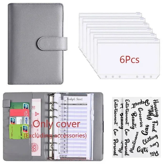 A6 PU Leather Budget Binder with Cash Envelope Organizer
