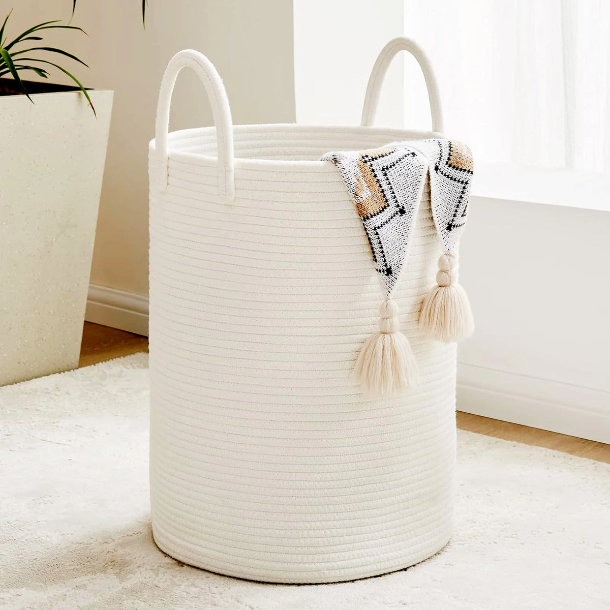 Woven Cotton Rope Storage Basket with Handles