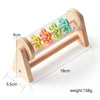 A wooden sensory toy featuring colorful, interlocking rings and rattles for babies.