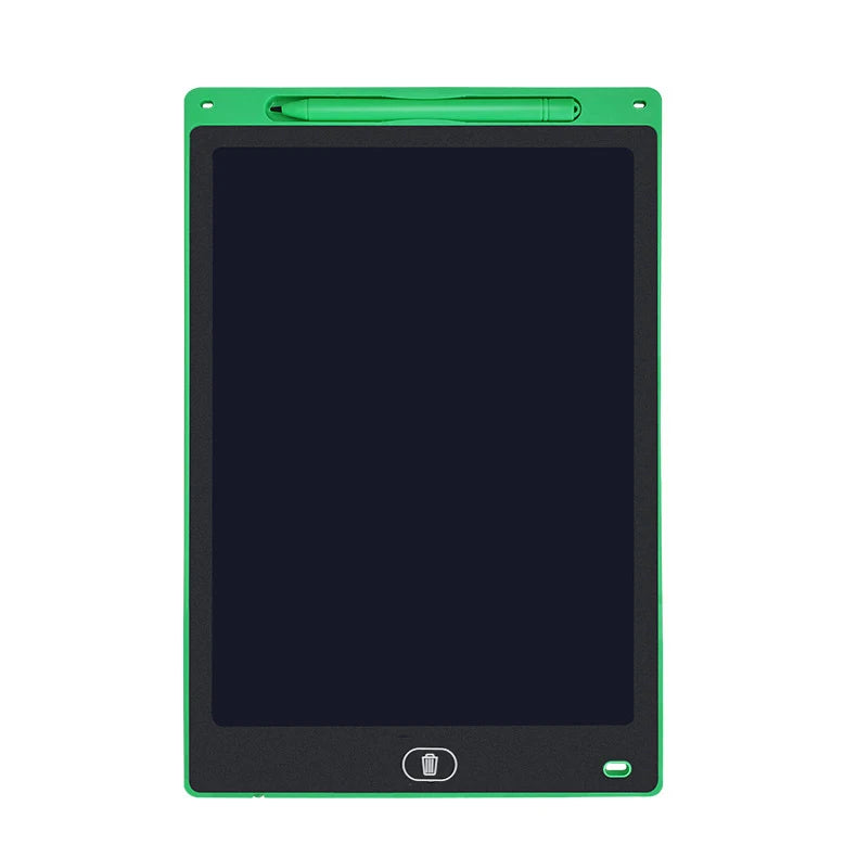Gradesetztes LCD-Zeichen-Tablet in Grün mit schwarzem Bildschirm und silbernen Tasten