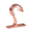 A rose gold curtain rod bracket featuring a curved support and a flat base for secure window treatments.