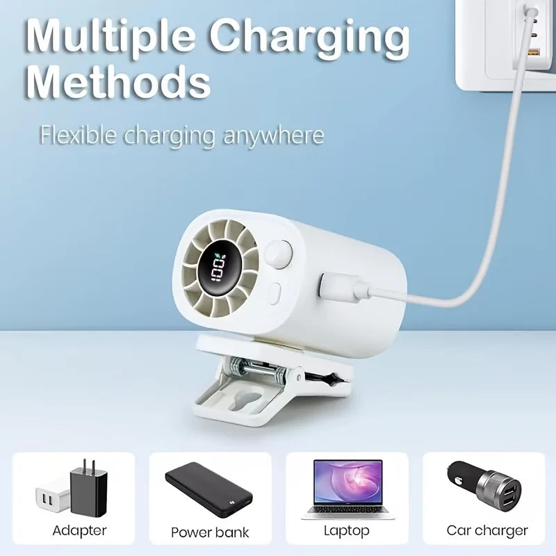 360° Rotatable Clip-On Car Fan with USB Rechargeable Battery