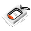 White cable tie organizer with a black holder and carabiner clip, showing dimensions.