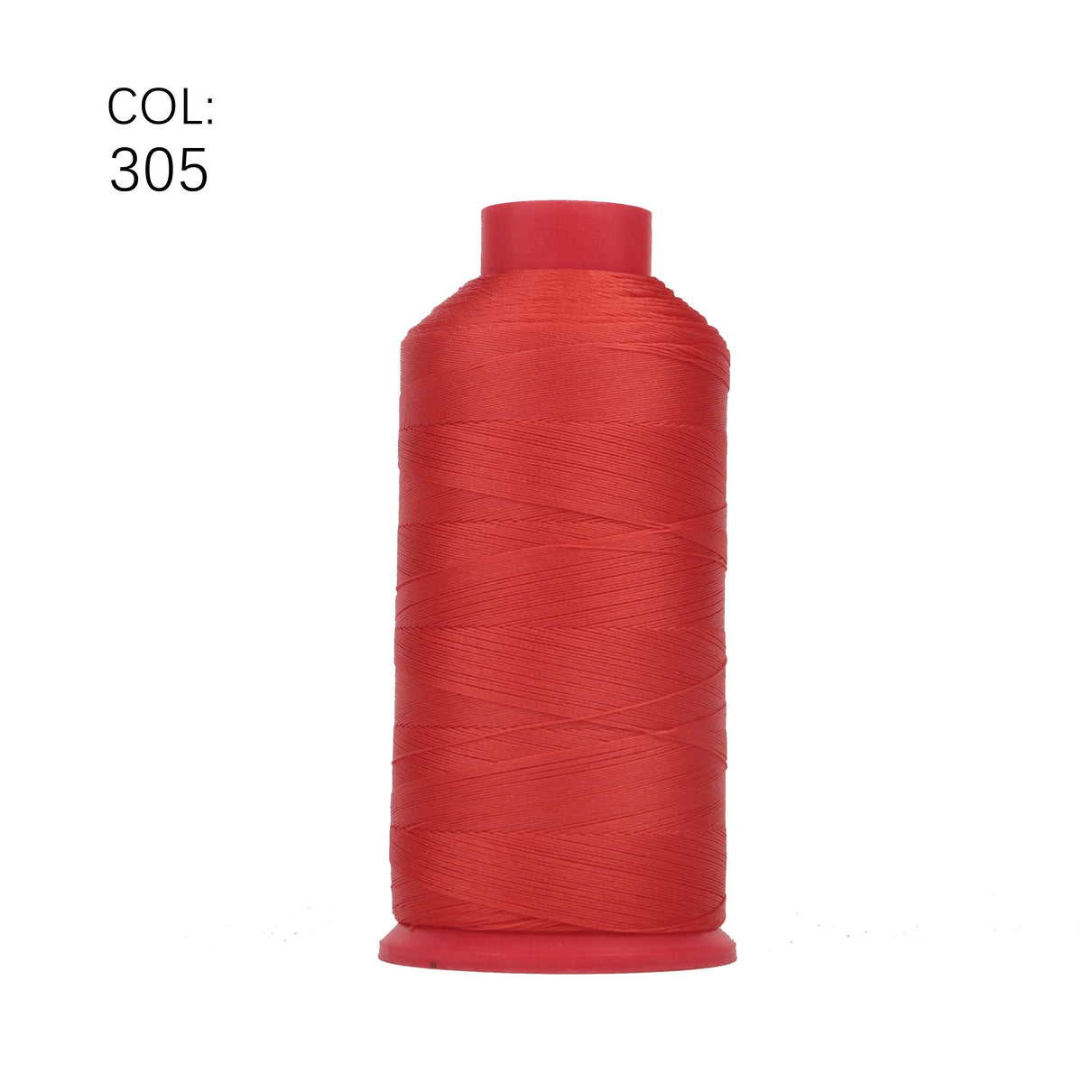 A spool of bright red heavy-duty nylon bonded thread, color code 305.
