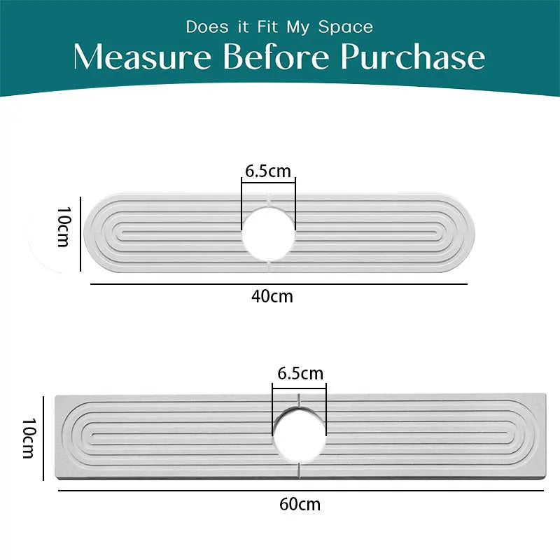 Two rectangular diatomite faucet mats are shown, measuring 40cm and 60cm long with a thickness of 10cm.