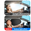 A woman driving a car with a static cling sunshade on the side window, showing reduced light effect.