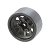 A gray steel beadlock wheel for a 1/24 RC crawler.