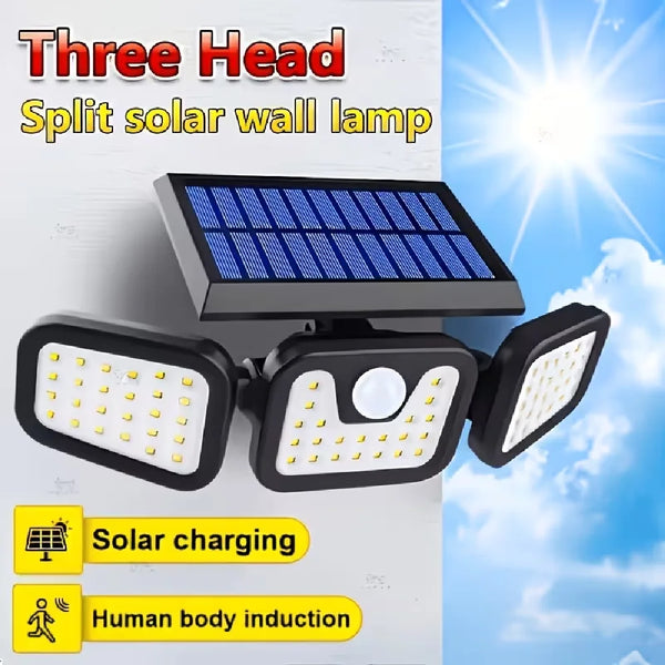 Luminaire de Sécurité Solaire à 3 Têtes avec Détecteur de Mouvement