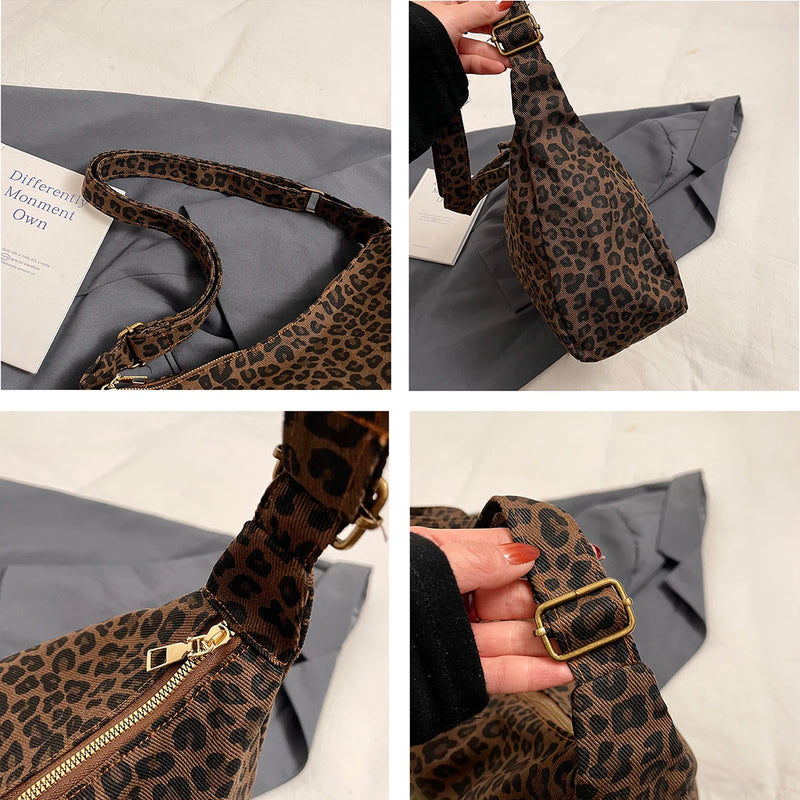 Leopardenmuster Canvas Umhängetasche