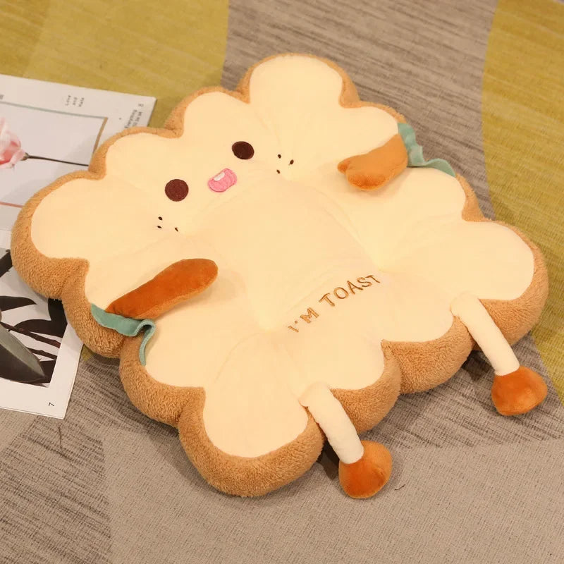 Cartoon Toast-Shaped Seat & Back Cushion – Washable Anti-Fatigue Support Pillow