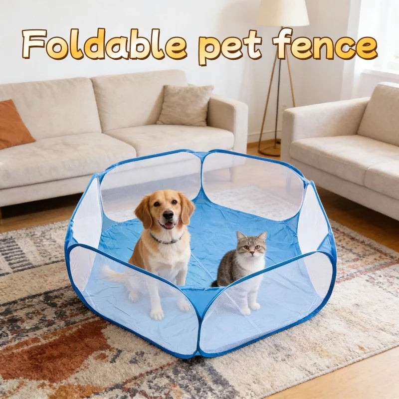 Valla de Juego Plegable y Portátil para Mascotas con Paneles Transparentes