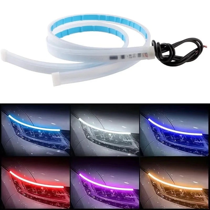 Flexible white and blue LED light strip with sequential turn signal wires