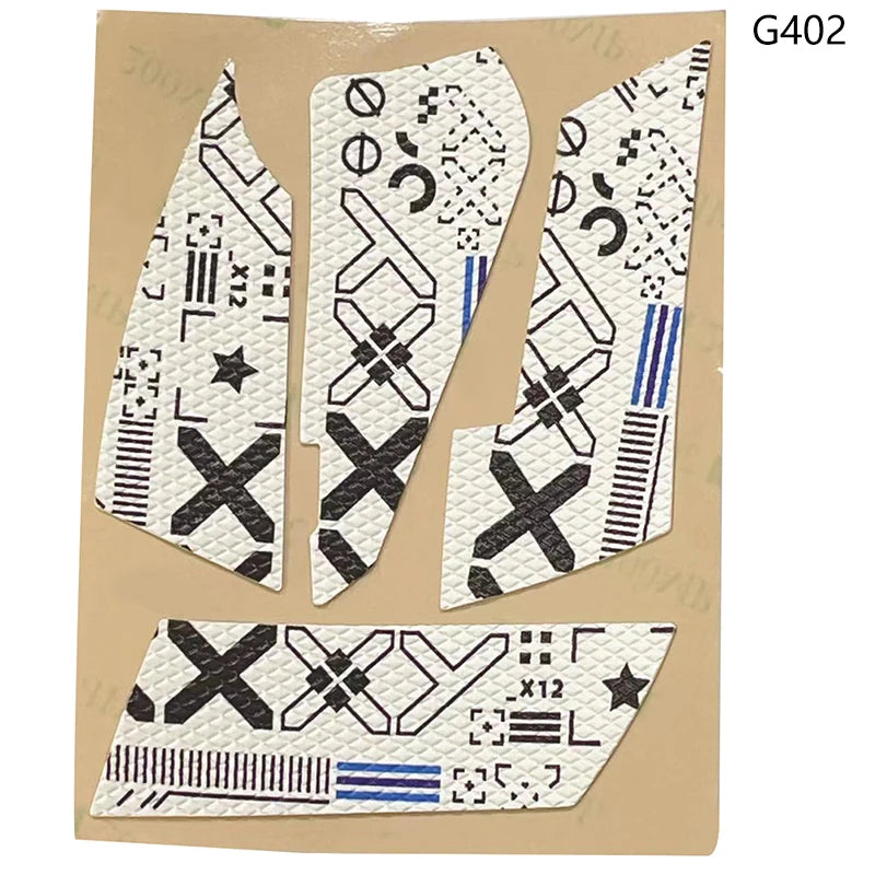 A sheet of anti-slip mouse grip tape featuring a black and white geometric pattern.